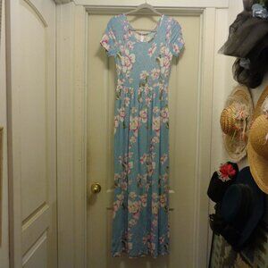 NWT DEARCASE ROBINS EGG BLUE W FLOWERS MAXI FEMININE DRESS S